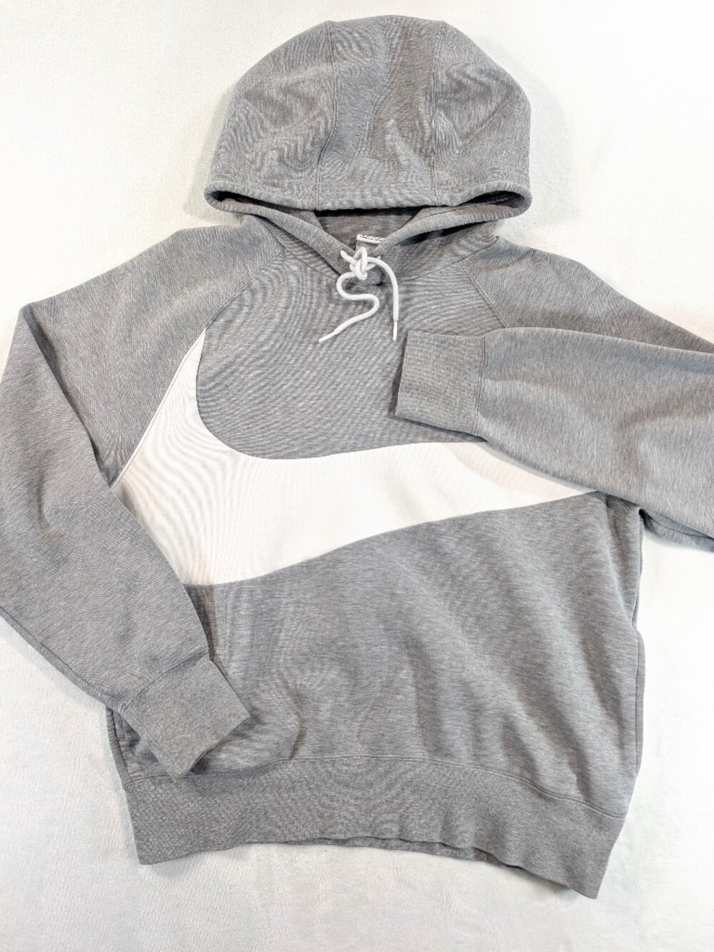 NIKE Sportswear Swoosh Tech Fleece Pullover‎ Hoodie Sweatshirt Medium Gray White